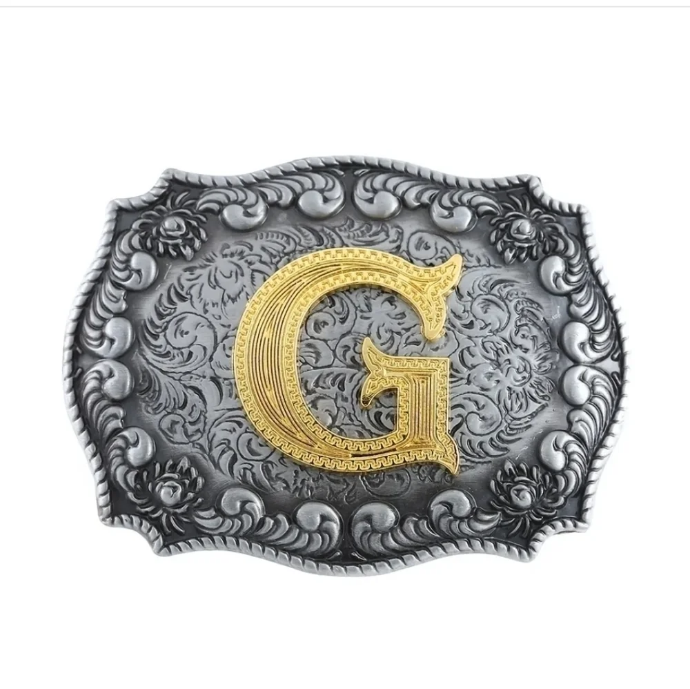New western cowboy letter G initials monogram belt buckle